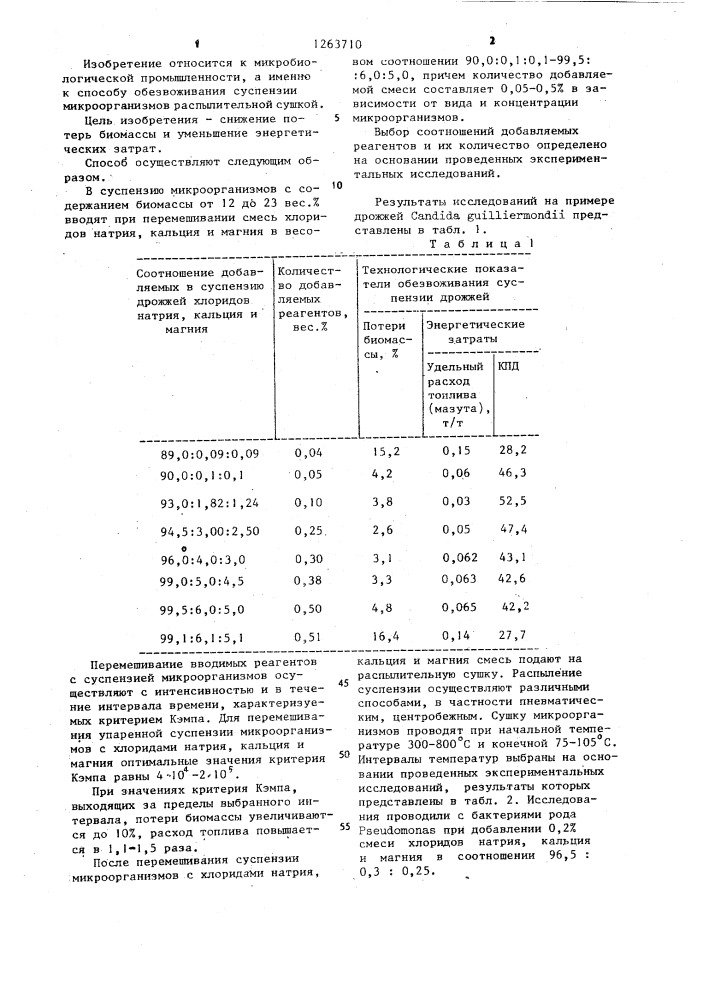 Способ обезвоживания суспензии микроорганизмов (патент 1263710)