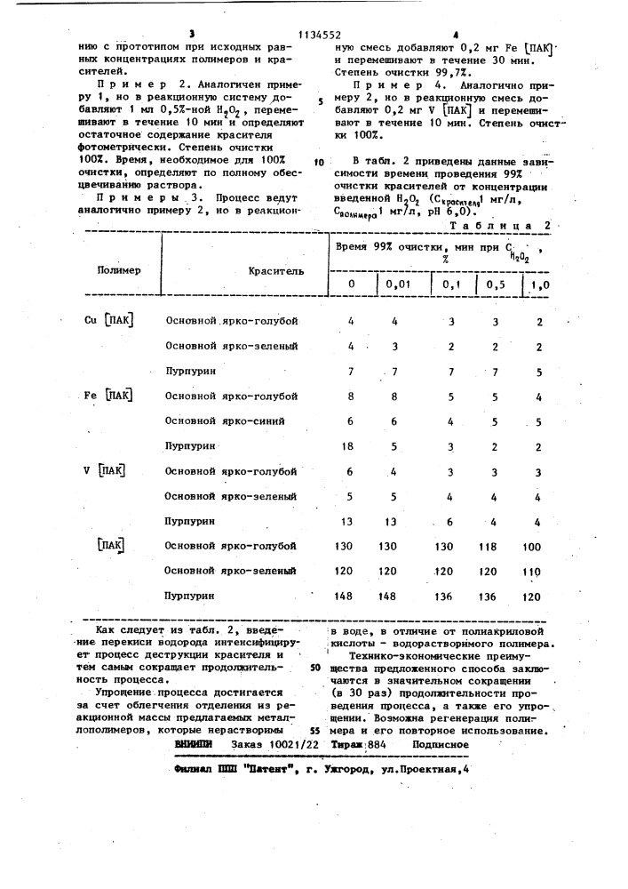 Способ очистки сточных вод от красителей (патент 1134552)