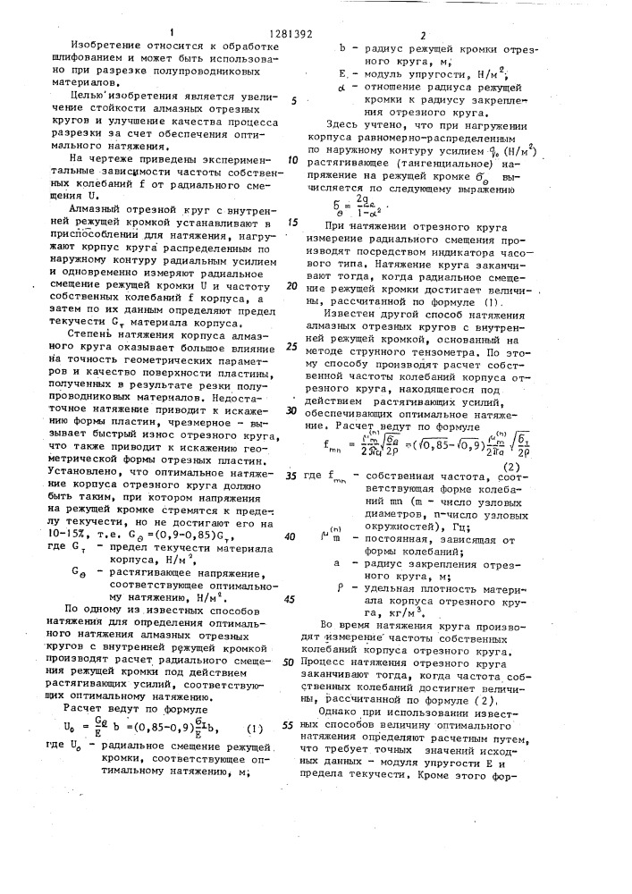 Способ натяжения алмазных отрезных кругов с внутренней режущей кромкой (патент 1281392)