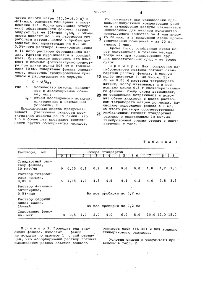 Способ отбора пробы фенолов из воздуха (патент 789707)