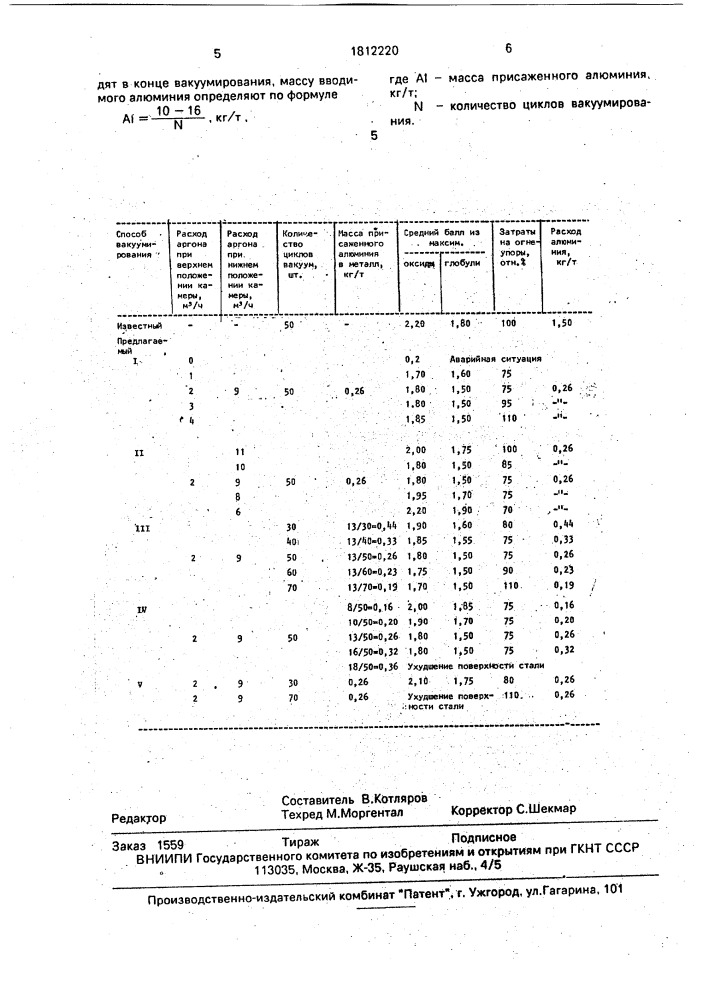 Способ порционного вакуумирования подшипниковой стали (патент 1812220)