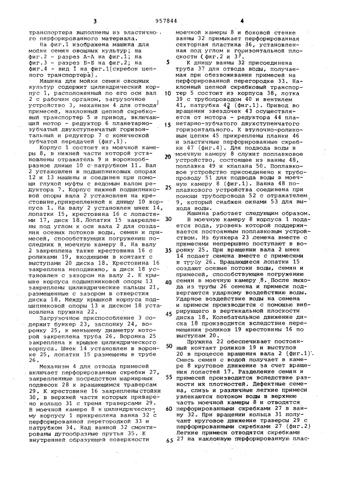 Машина для мойки семян овощных культур (патент 957844)