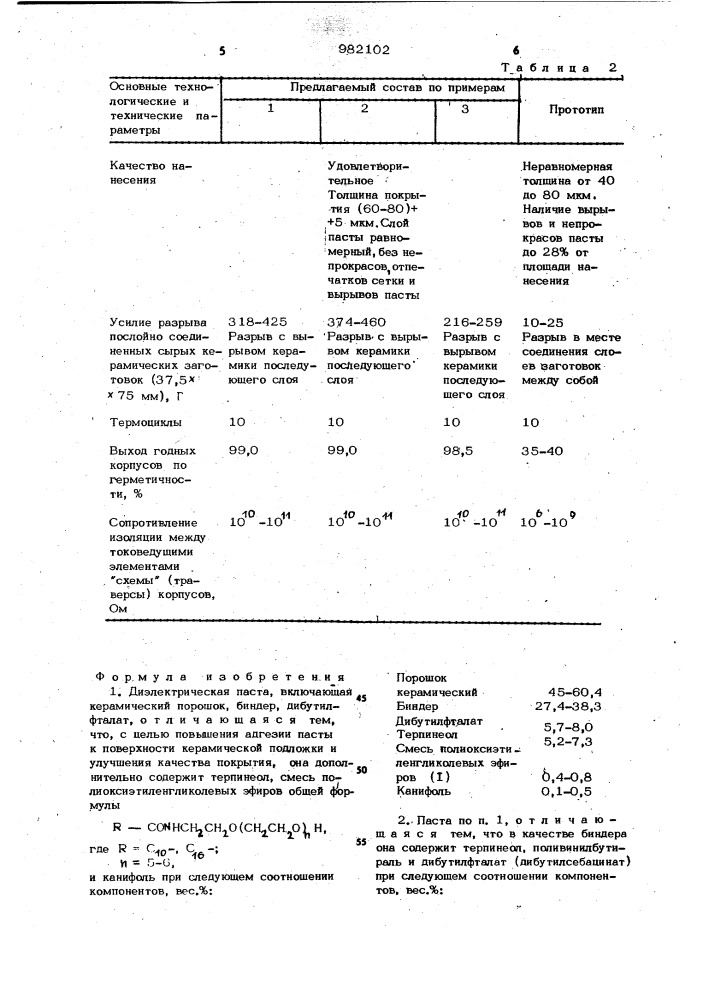 Диэлектрическая паста (патент 982102)