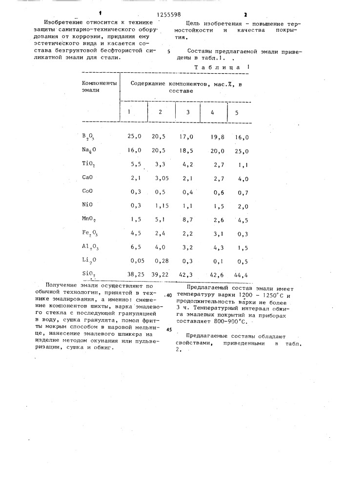 Эмаль для стали (патент 1255598)