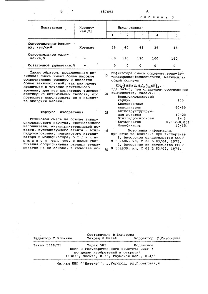 Резиновая смесь на основе винилсилоксанового каучука (патент 687092)