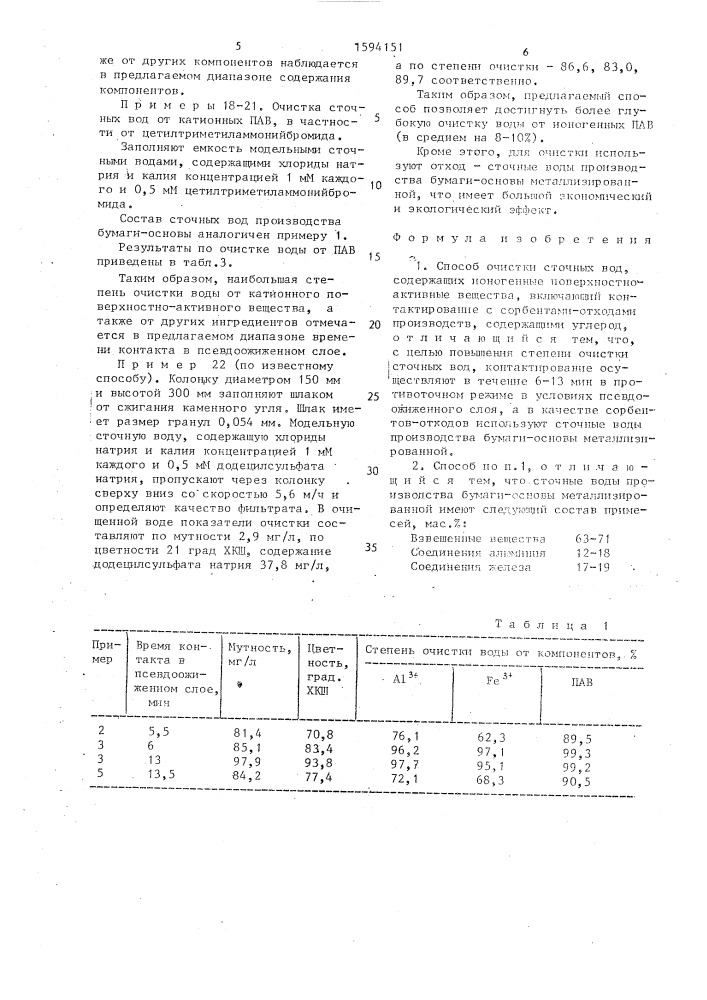 Способ очистки сточных вод, содержащих ионогенные поверхностно-активные вещества (патент 1594151)