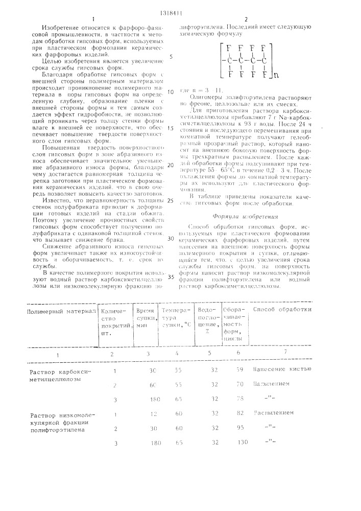 Способ обработки гипсовых форм (патент 1318411)