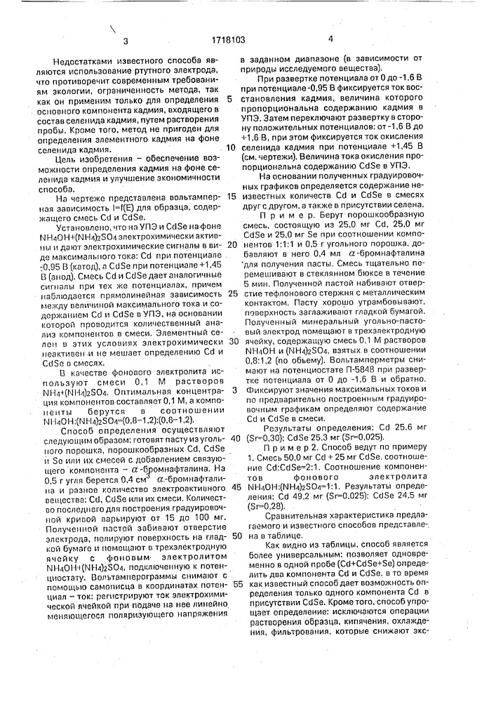 Способ определения кадмия в присутствии селенида кадмия (патент 1718103)