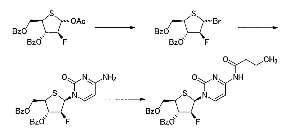 Синтетическое промежуточное соединение 1-(2-дезокси-2-фтор-4-тио-β-d-арабинофуранозил)цитозина, синтетическое промежуточное соединение тионуклеозида и способ их получения (патент 2633355)