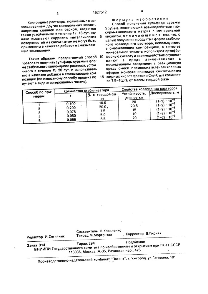 Способ получения сульфида сурьмы s @ s @ (патент 1627512)