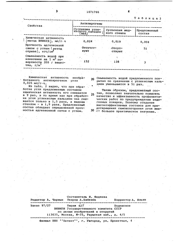 Состав для предотвращения самовозгорания угля (патент 1071766)