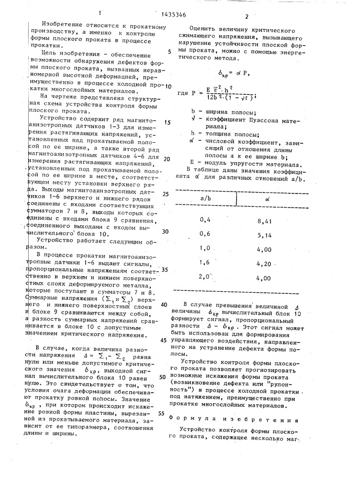 Устройство контроля формы плоского проката (патент 1435346)