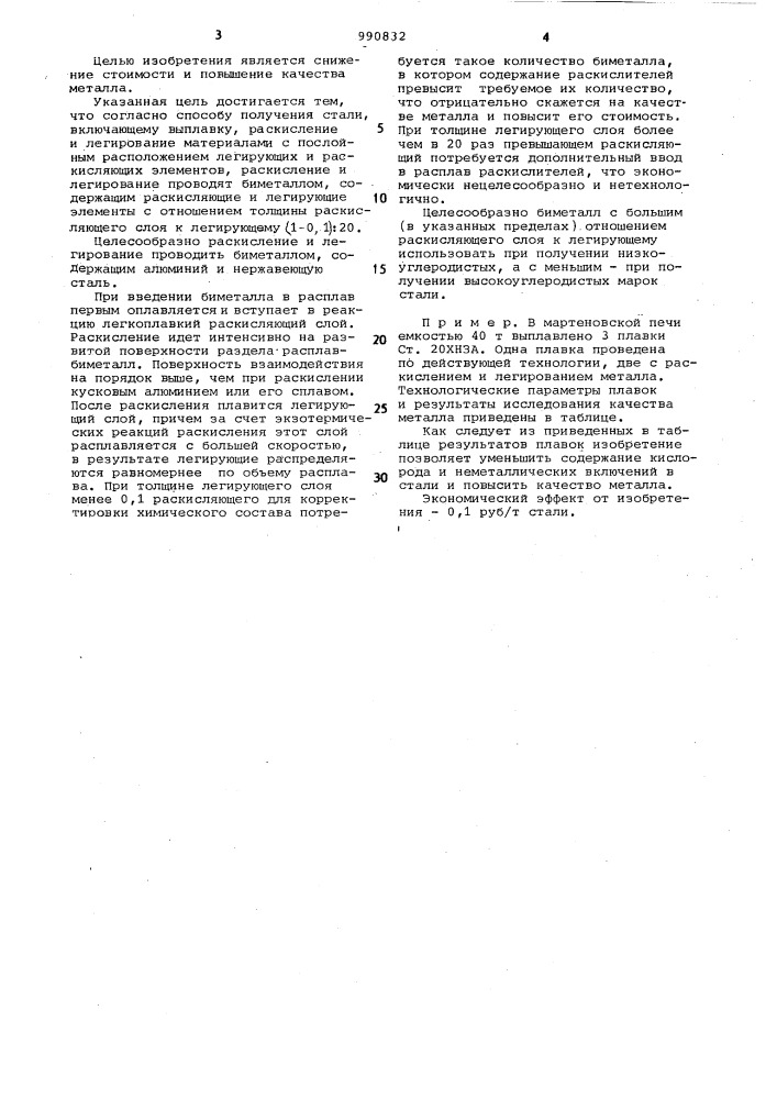 Способ получения стали (патент 990832)