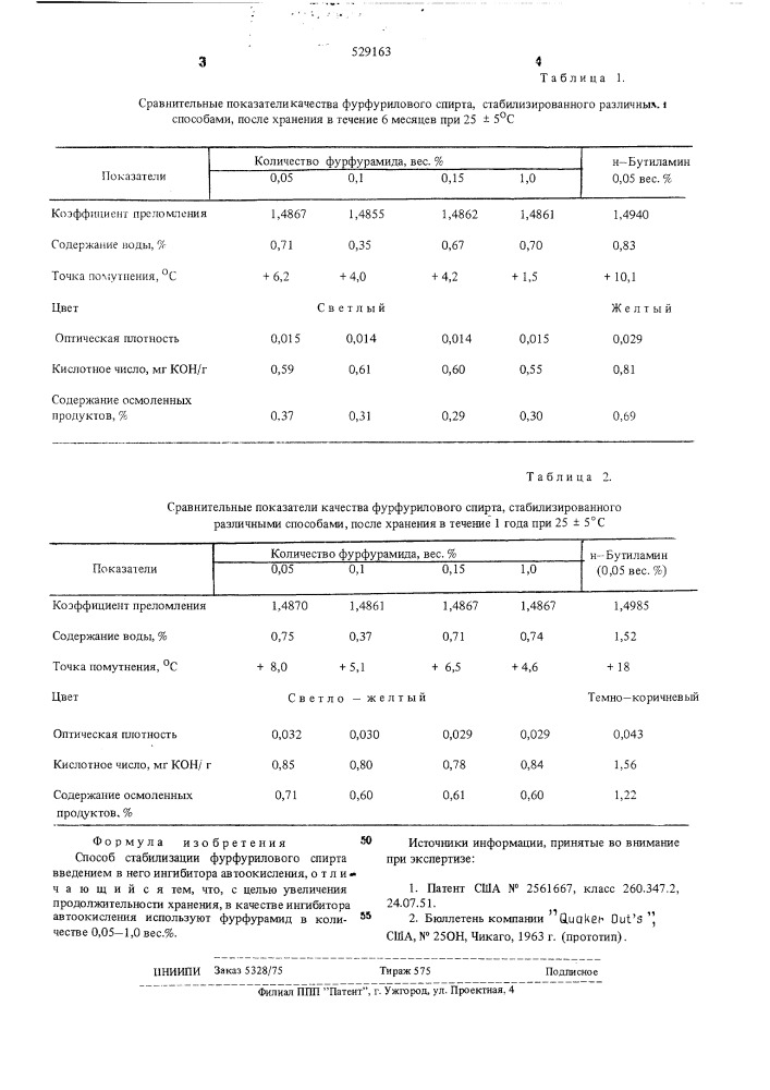 Способ стабилизации фурфурилового спирта (патент 529163)