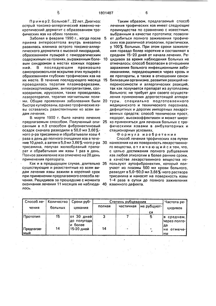 Способ лечения трофических язв (патент 1801487)