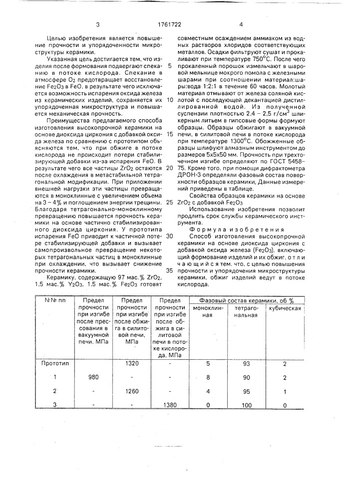 Способ изготовления высокопрочной керамики (патент 1761722)