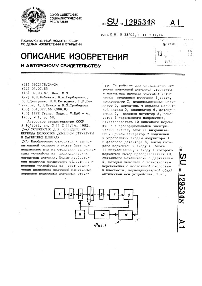 Устройство для определения периода полосовой доменной структуры в магнитных пленках (патент 1295348)