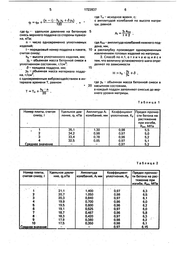 Способ изготовления бетонных изделий (патент 1722837)