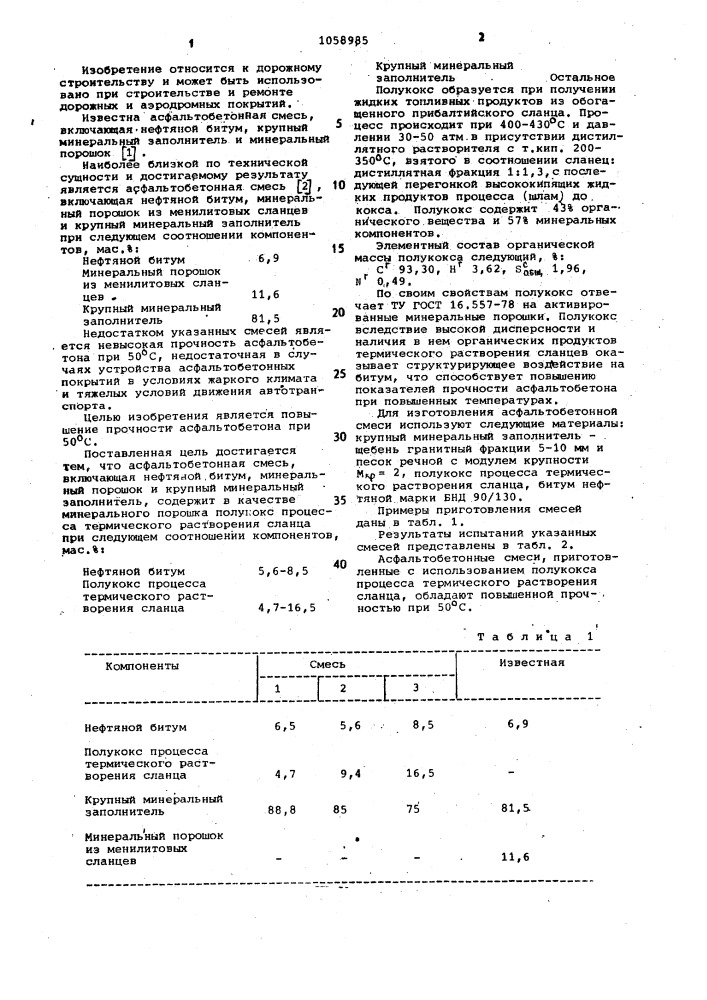 Асфальтобетонная смесь (патент 1058985)