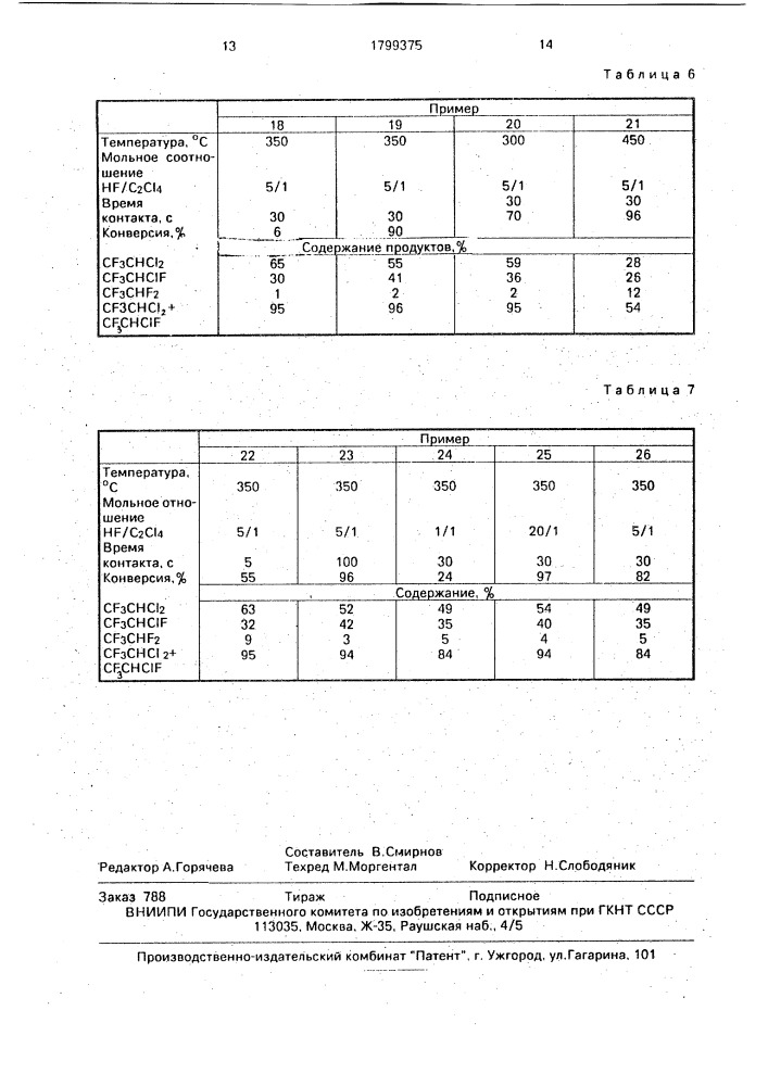 Способ получения 1,1,1-трифтордихлорэтана и 1,1,1,2- тетрафторхлорэтана (патент 1799375)