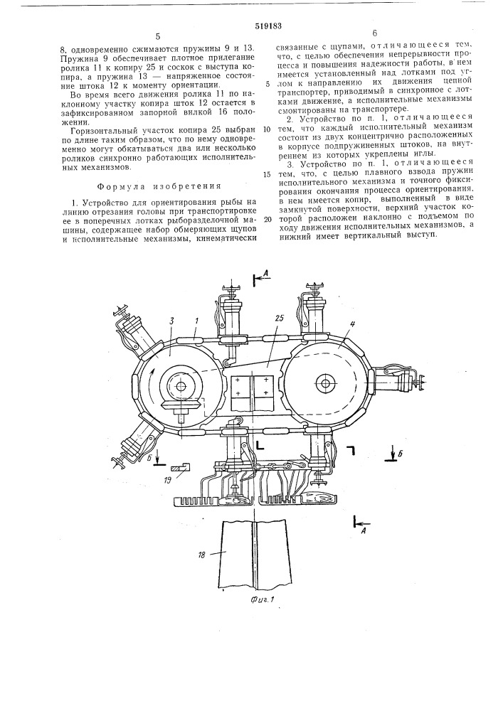 Устройство для ориентирования рыбы на линию отрезания головы (патент 519183)