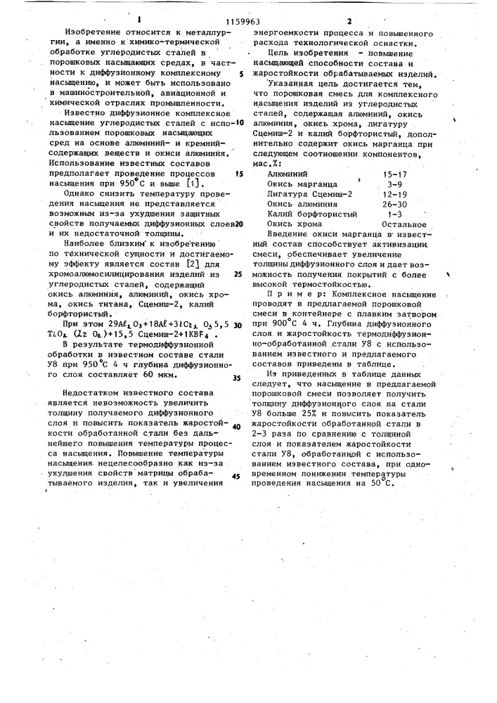 Порошковая смесь для комплексного насыщения изделий из углеродистых сталей (патент 1159963)