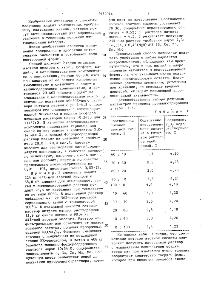 Способ получения комплексных удобрений (патент 1432044)