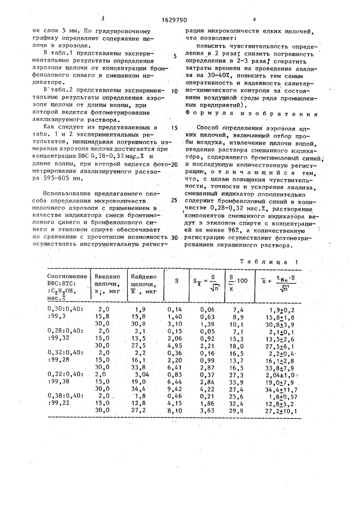 Способ определения аэрозоля едких щелочей (патент 1629790)