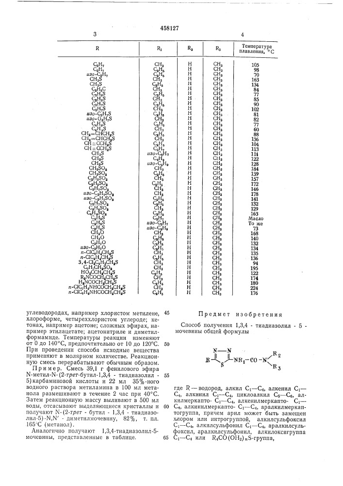 Способ получения 1,3,4-тиадиазолил-5-мочевины (патент 458127)