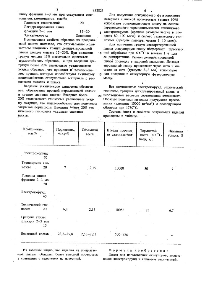 Шихта для изготовления огнеупоров (патент 952823)