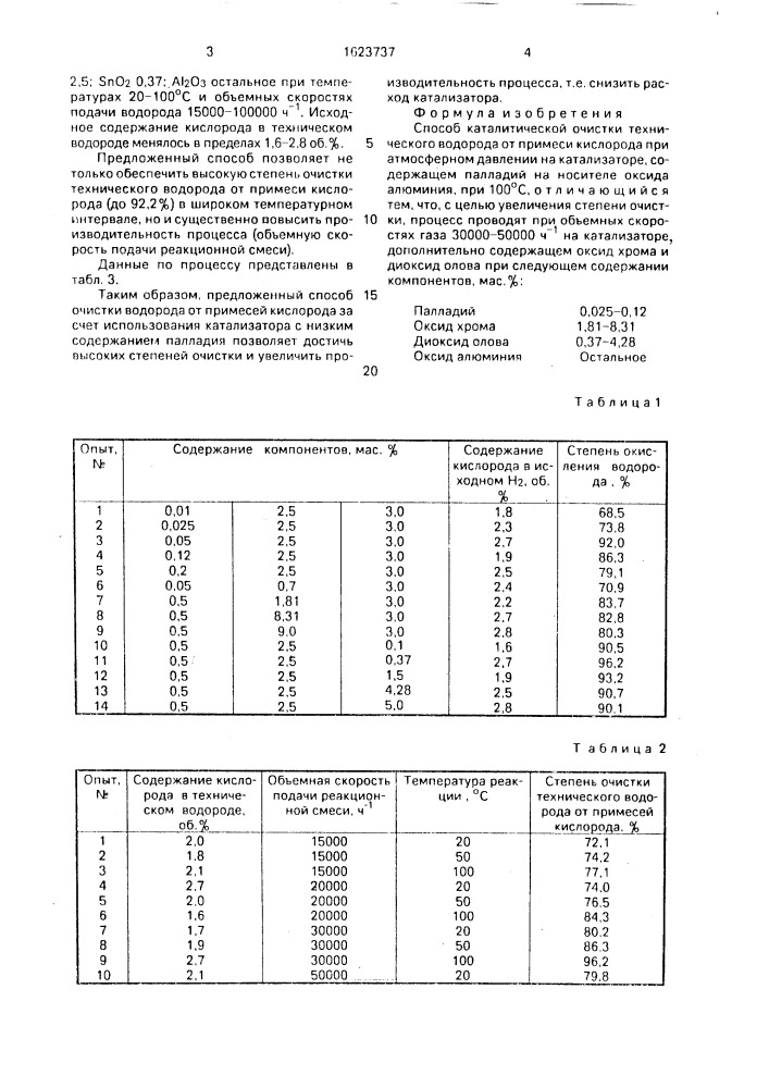 Способ каталитической очистки технического водорода от примеси кислорода (патент 1623737)