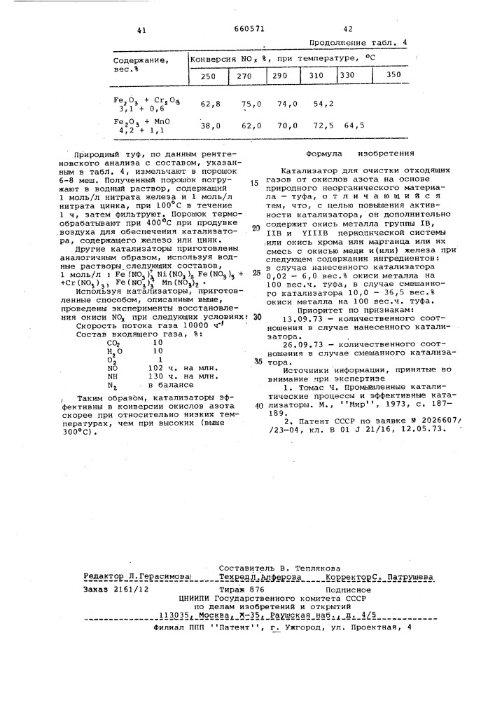 Катализатор для очистки отходящих газов от окислов азота (патент 660571)