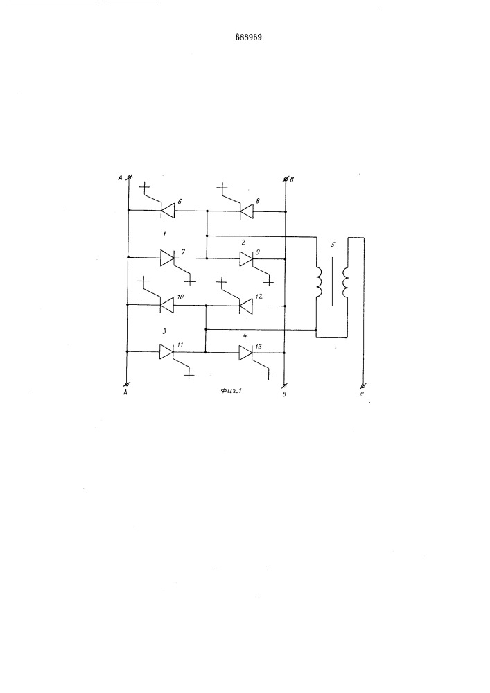 Преобразователь однофазного напряжения в трехфазное (патент 688969)