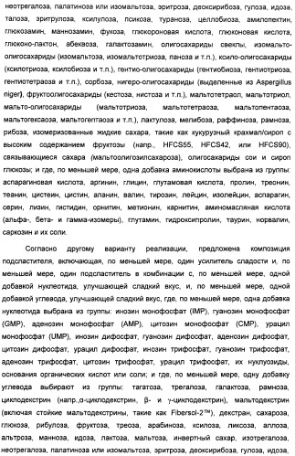 Композиции подсластителя, обладающие повышенной степенью сладости и улучшенными временными и/или вкусовыми характеристиками (патент 2459435)