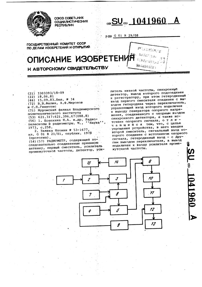 Радиометр (патент 1041960)