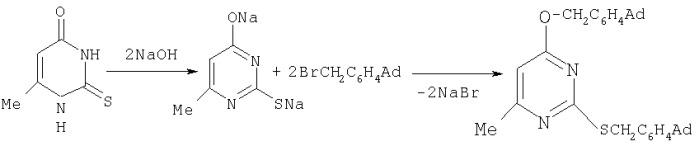 Способ получения 2-(n-(1-адамантил)тио)-4-(1-адамантил)окси)-6-метилпиримидина (патент 2279426)
