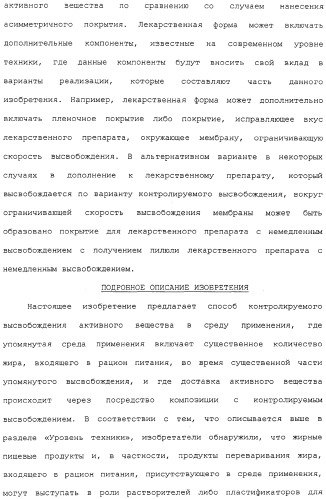 Контролируемое высвобождение активного вещества в среду с высоким содержанием жира (патент 2308263)