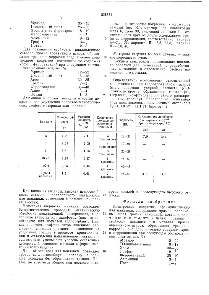 Электродное покрытие (патент 538871)