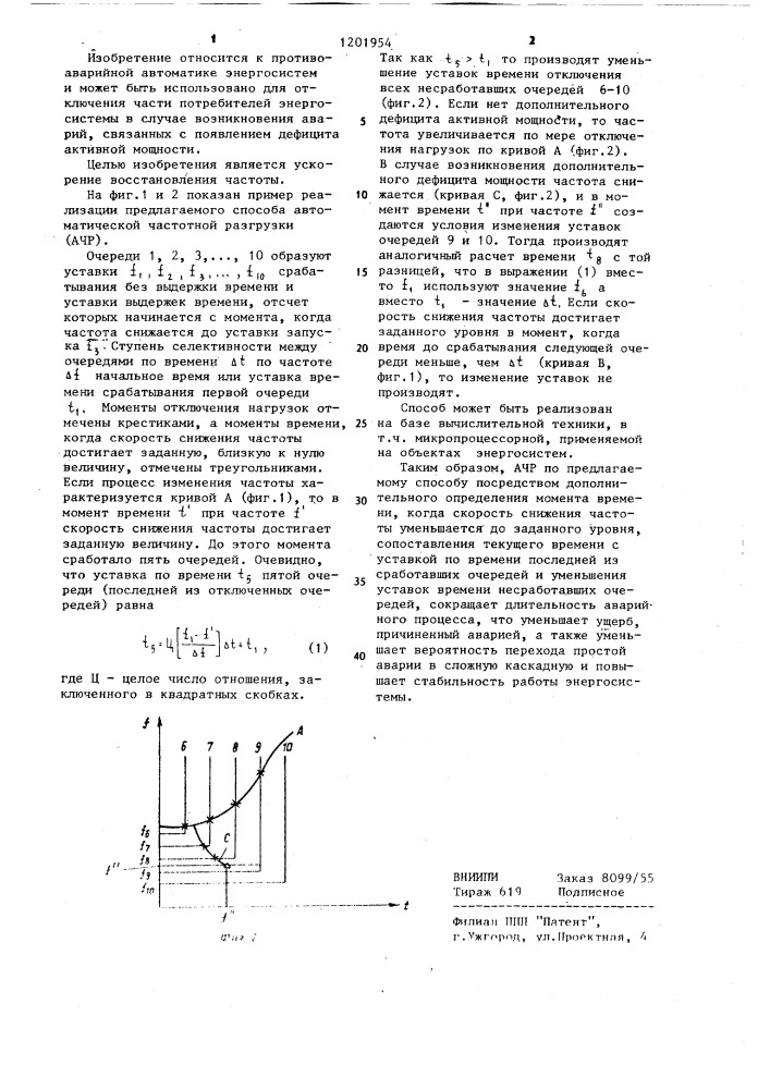 Способ автоматической частотной разгрузки энергосистем (патент 1201954)