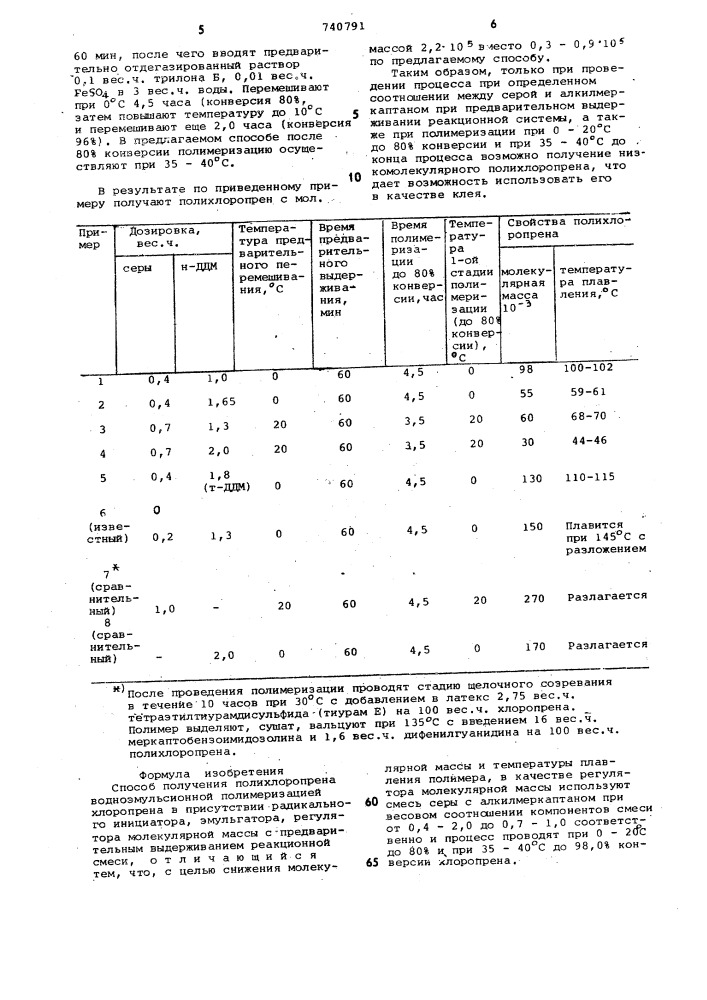 Способ получения полихлоропрена (патент 740791)