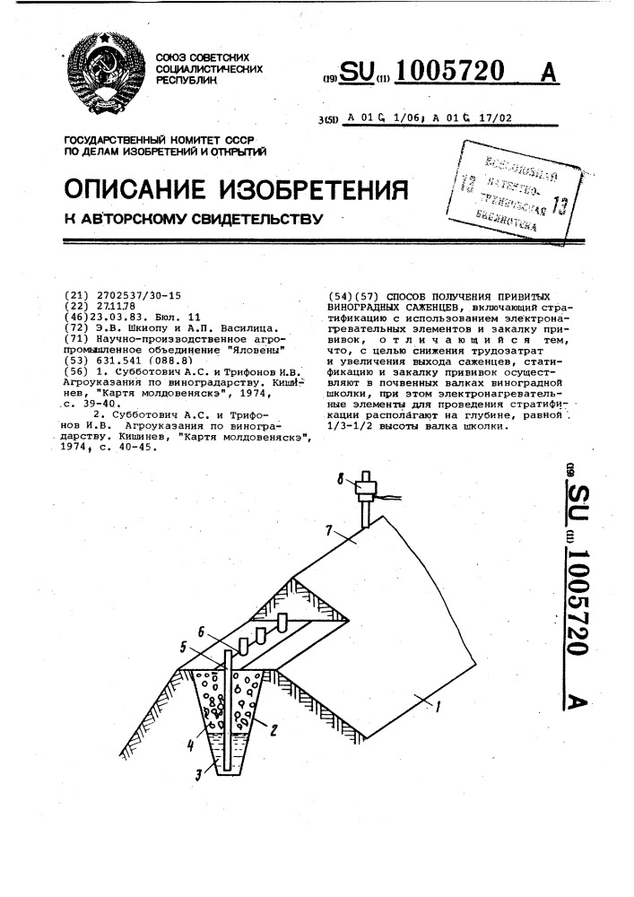 Способ получения привитых виноградных саженцев (патент 1005720)