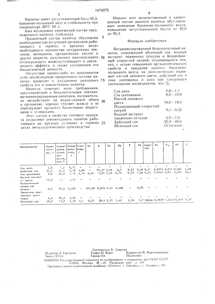 Витаминизированный безалкогольный напиток "пекнавит-4 (патент 1470275)