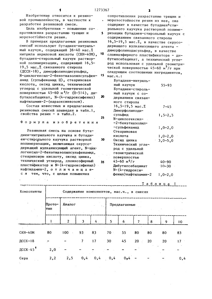 Резиновая смесь (патент 1273367)