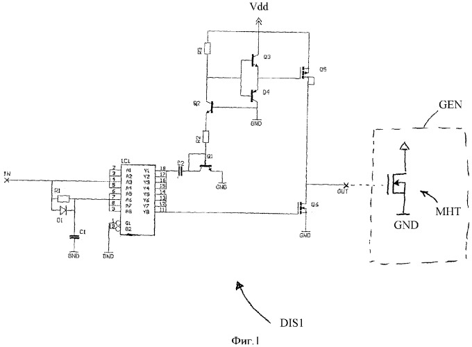 Устройство управления высоковольтным транзистором, в частности моп-транзистором высоковольтного радиочастотного генератора для управляемого зажигания двигателя внутреннего сгорания (патент 2377720)
