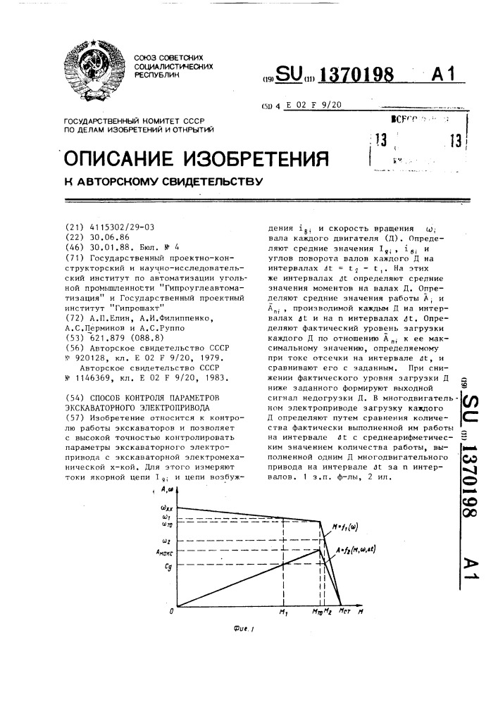 Способ контроля параметров экскаваторного электропривода (патент 1370198)