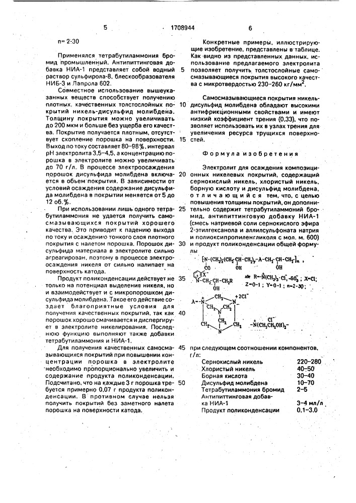 Электролит для осаждения композиционных никелевых покрытий (патент 1708944)