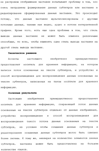 Носитель для хранения информации, записывающий поток основанных на тексте субтитров, устройство и способ, его воспроизводящие (патент 2324988)