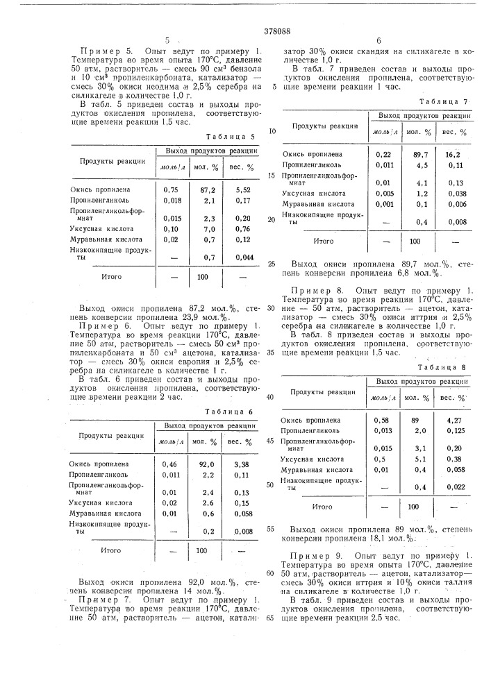 Способ получения окиси пропилена (патент 378088)