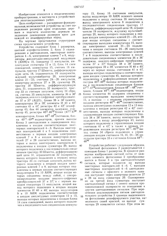 Устройство для лесотаксационного дешифрования цветных аэрофотоснимков (патент 1267157)