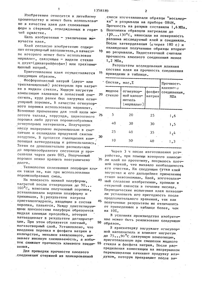 Состав клея для форм и стержней, отверждаемых в горячей оснастке (патент 1358189)